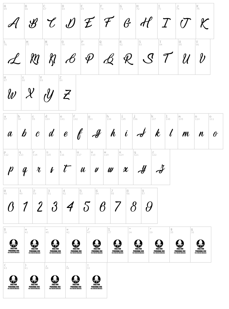 Lovely Quotes font map